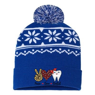 Peace Love Teeth Dentist Valentine's Day Dental Assistant Gift USA-Made Snowflake Beanie