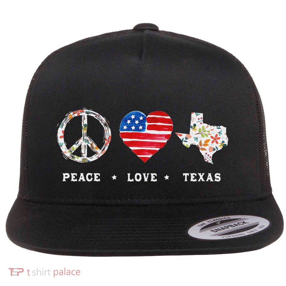 Peace Love Texas Flag Grown Souvenirs For Women Flat Bill Trucker Hat