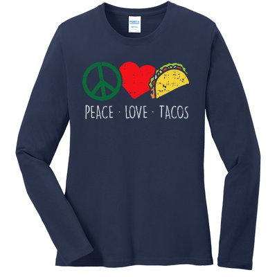 Peace Love Tacos Cinco De Mayo Fiesta Mexican Hippie Women Ladies Long Sleeve Shirt