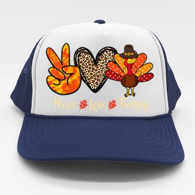 Peace Love Turkey Little Pilgrim Thanksgiving Trucker Hat