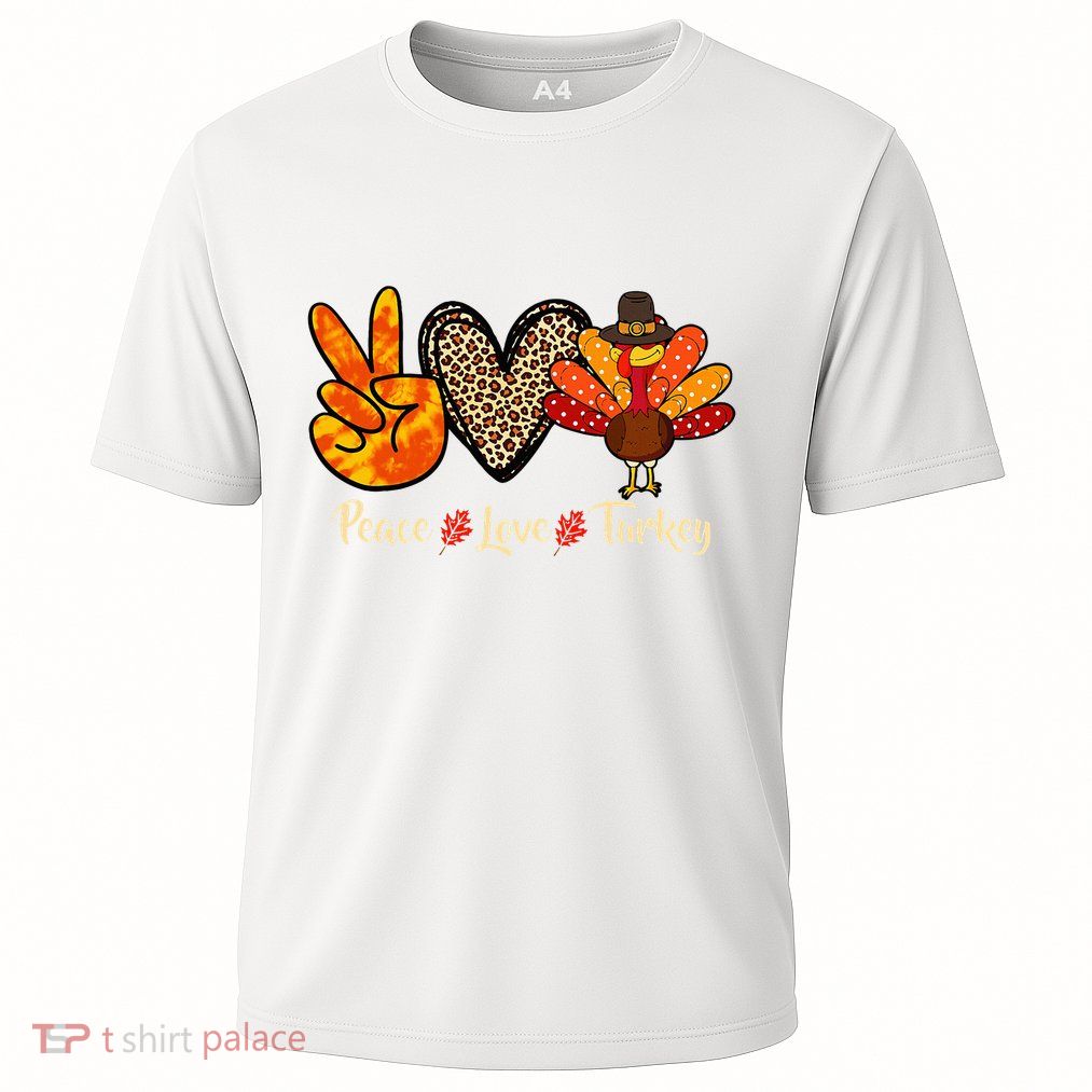 Peace Love Turkey Little Pilgrim Thanksgiving Cooling Performance Crew T-Shirt