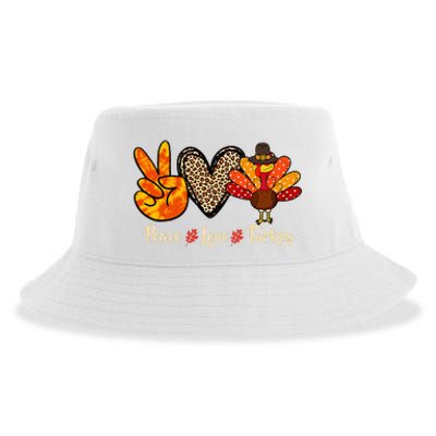 Peace Love Turkey Little Pilgrim Thanksgiving Sustainable Bucket Hat