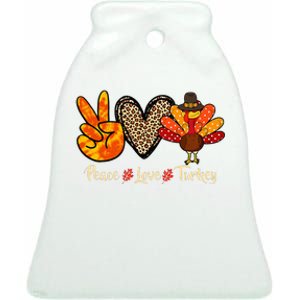 Peace Love Turkey Little Pilgrim Thanksgiving Ceramic Bell Ornament