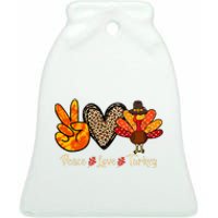 Peace Love Turkey Little Pilgrim Thanksgiving Ceramic Bell Ornament