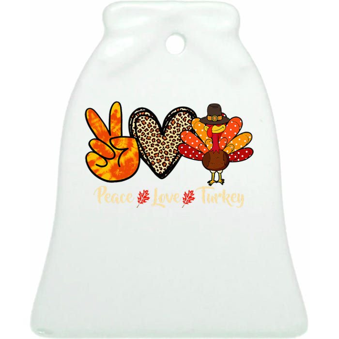 Peace Love Turkey Little Pilgrim Thanksgiving Ceramic Bell Ornament