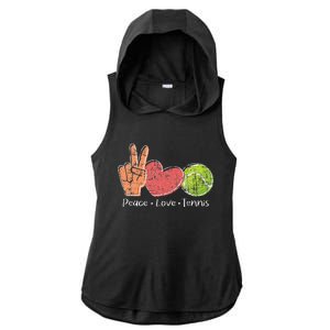 Peace Love Tennis Tournament Player Ladies PosiCharge Tri-Blend Wicking Draft Hoodie Tank