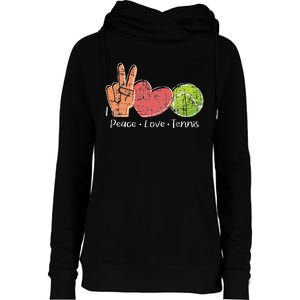 Peace Love Tennis Tournament Player Womens Funnel Neck Pullover Hood