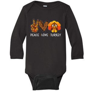 Peace Love Turkey Little Pilgrim Gift Thanksgiving Baby Long Sleeve Bodysuit