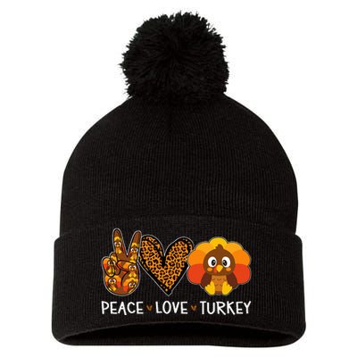 Peace Love Turkey Little Pilgrim Gift Thanksgiving Pom Pom 12in Knit Beanie