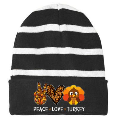 Peace Love Turkey Little Pilgrim Gift Thanksgiving Striped Beanie with Solid Band