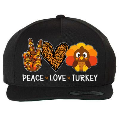 Peace Love Turkey Little Pilgrim Gift Thanksgiving Wool Snapback Cap