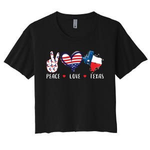 Peace Love Texas Flag Grown Souvenirs Women's Crop Top Tee