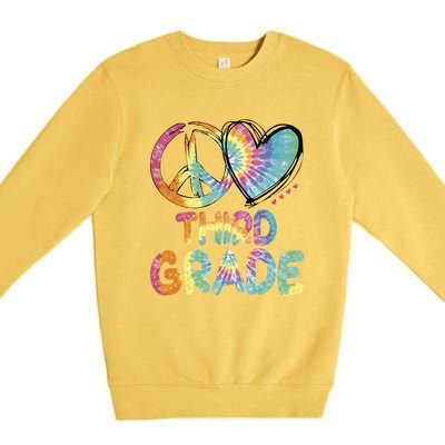 Peace Love Third Grade Funny Tie Dye Hello Third Grade Gift Premium Crewneck Sweatshirt