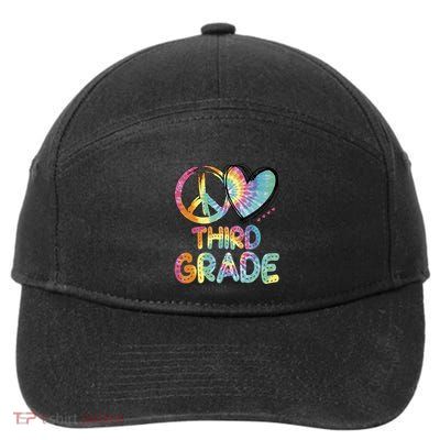 Peace Love Third Grade Funny Tie Dye Hello Third Grade Gift 7-Panel Snapback Hat