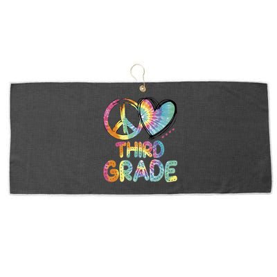 Peace Love Third Grade Funny Tie Dye Hello Third Grade Gift Large Microfiber Waffle Golf Towel