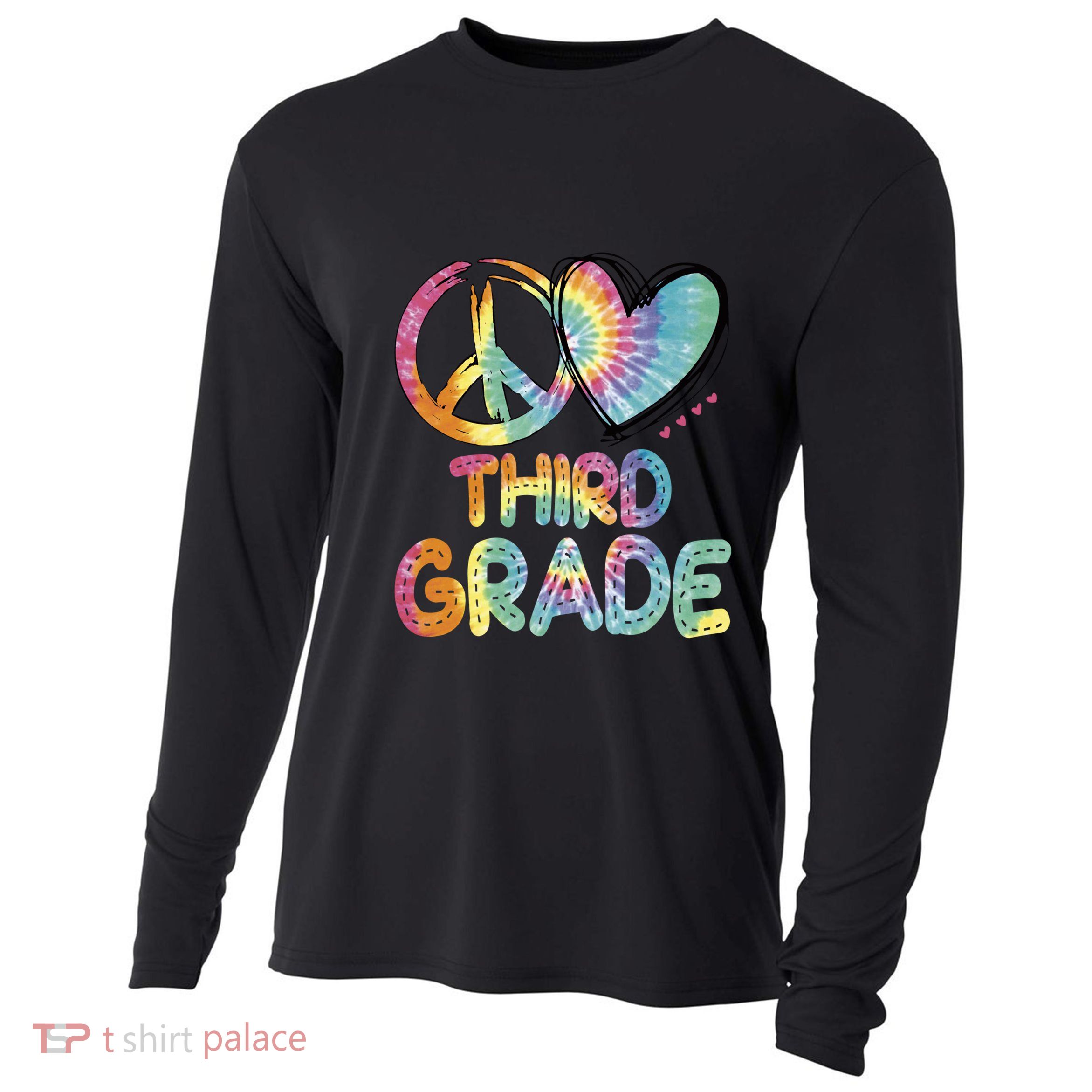 Peace Love Third Grade Funny Tie Dye Hello Third Grade Gift Cooling Performance Long Sleeve Crew