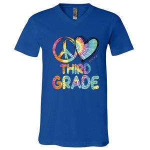 Peace Love Third Grade Funny Tie Dye Hello Third Grade Gift V-Neck T-Shirt