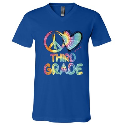 Peace Love Third Grade Funny Tie Dye Hello Third Grade Gift V-Neck T-Shirt