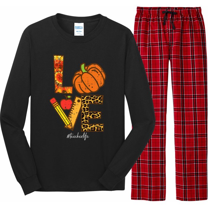 Pumpkin Love Teacher Life Thanksgiving Fall  Long Sleeve Pajama Set