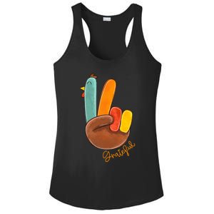 Peace Love Turkey Grateful Turkey Hand Sign Thanksgiving Gift Ladies PosiCharge Competitor Racerback Tank