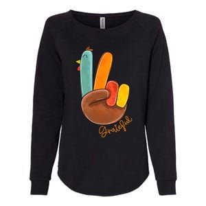 Peace Love Turkey Grateful Turkey Hand Sign Thanksgiving Gift Womens California Wash Sweatshirt