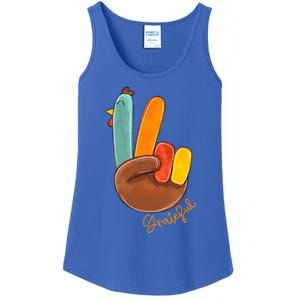 Peace Love Turkey Grateful Turkey Hand Sign Thanksgiving Gift Ladies Essential Tank