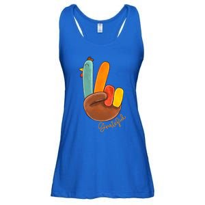 Peace Love Turkey Grateful Turkey Hand Sign Thanksgiving Gift Ladies Essential Flowy Tank