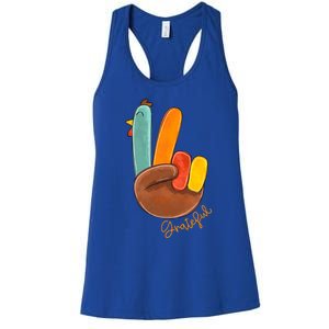 Peace Love Turkey Grateful Turkey Hand Sign Thanksgiving Gift Women's Racerback Tank