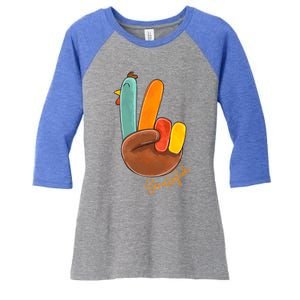 Peace Love Turkey Grateful Turkey Hand Sign Thanksgiving Gift Women's Tri-Blend 3/4-Sleeve Raglan Shirt