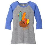 Peace Love Turkey Grateful Turkey Hand Sign Thanksgiving Gift Women's Tri-Blend 3/4-Sleeve Raglan Shirt