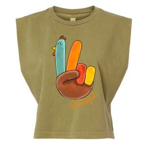 Peace Love Turkey Grateful Turkey Hand Sign Thanksgiving Gift Garment-Dyed Women's Muscle Tee