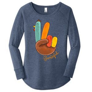 Peace Love Turkey Grateful Turkey Hand Sign Thanksgiving Gift Women's Perfect Tri Tunic Long Sleeve Shirt