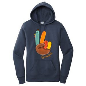 Peace Love Turkey Grateful Turkey Hand Sign Thanksgiving Gift Women's Pullover Hoodie