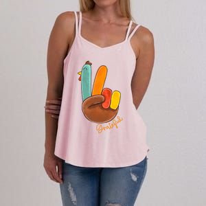 Peace Love Turkey Grateful Turkey Hand Sign Thanksgiving Gift Women's Strappy Tank