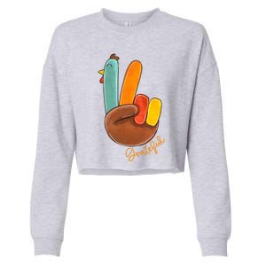 Peace Love Turkey Grateful Turkey Hand Sign Thanksgiving Gift Cropped Pullover Crew