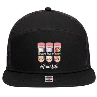 #Para Life Teach Love Inspire Cute Colorful Pencils 7 Panel Mesh Trucker Snapback Hat
