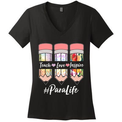#Para Life Teach Love Inspire Cute Colorful Pencils Women's V-Neck T-Shirt