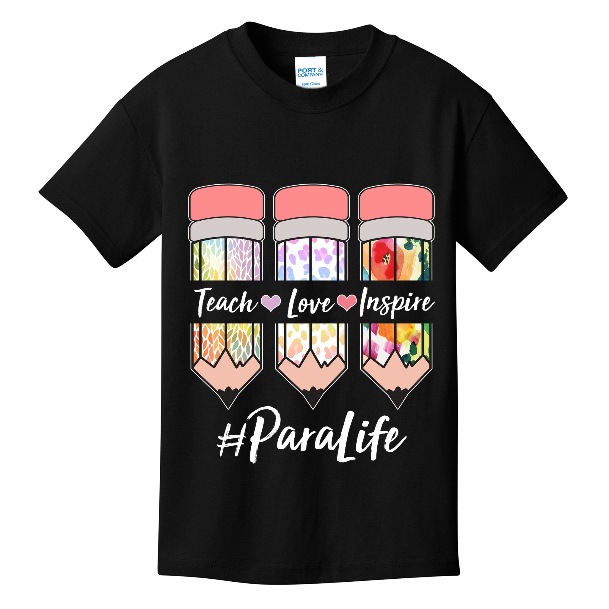 #Para Life Teach Love Inspire Cute Colorful Pencils Kids T-Shirt