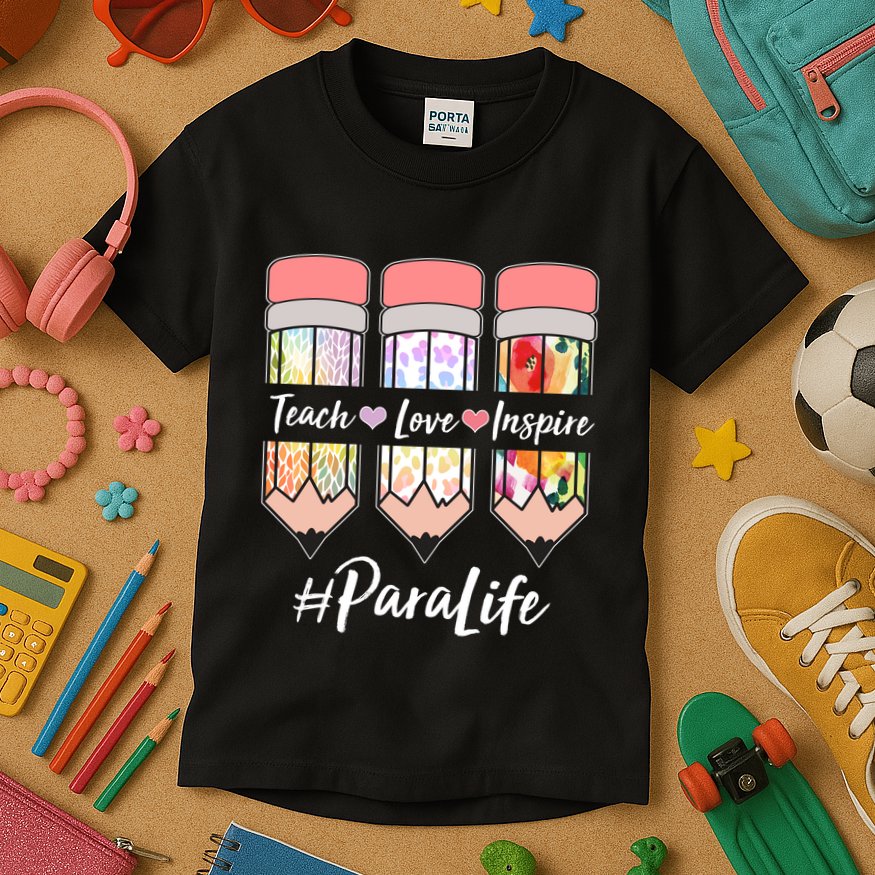 #Para Life Teach Love Inspire Cute Colorful Pencils Kids T-Shirt