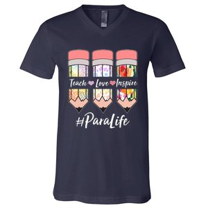 #Para Life Teach Love Inspire Cute Colorful Pencils V-Neck T-Shirt