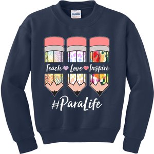 #Para Life Teach Love Inspire Cute Colorful Pencils Kids Sweatshirt