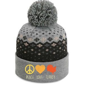 Peace Love Turkey Funny Thanksgiving Day Hippie Hippy Gift The Baniff Cuffed Pom Beanie