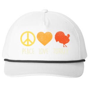 Peace Love Turkey Funny Thanksgiving Day Hippie Hippy Gift Snapback Five-Panel Rope Hat