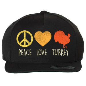 Peace Love Turkey Funny Thanksgiving Day Hippie Hippy Gift Wool Snapback Cap