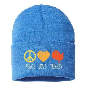 Peace Love Turkey Funny Thanksgiving Day Hippie Hippy Gift Sustainable Knit Beanie