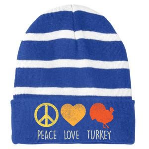 Peace Love Turkey Funny Thanksgiving Day Hippie Hippy Gift Striped Beanie with Solid Band