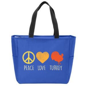 Peace Love Turkey Funny Thanksgiving Day Hippie Hippy Gift Zip Tote Bag