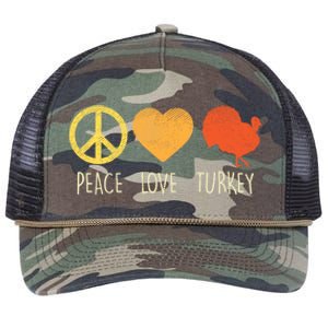 Peace Love Turkey Funny Thanksgiving Day Hippie Hippy Gift Retro Rope Trucker Hat Cap