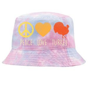 Peace Love Turkey Funny Thanksgiving Day Hippie Hippy Gift Tie-Dyed Bucket Hat