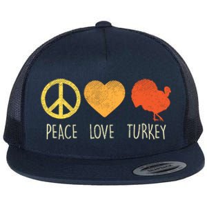 Peace Love Turkey Funny Thanksgiving Day Hippie Hippy Gift Flat Bill Trucker Hat